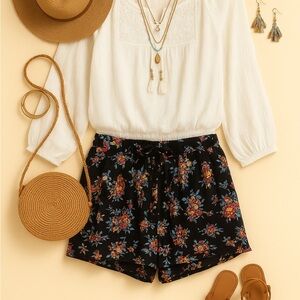 Torrid Black Floral High Waist Shorts